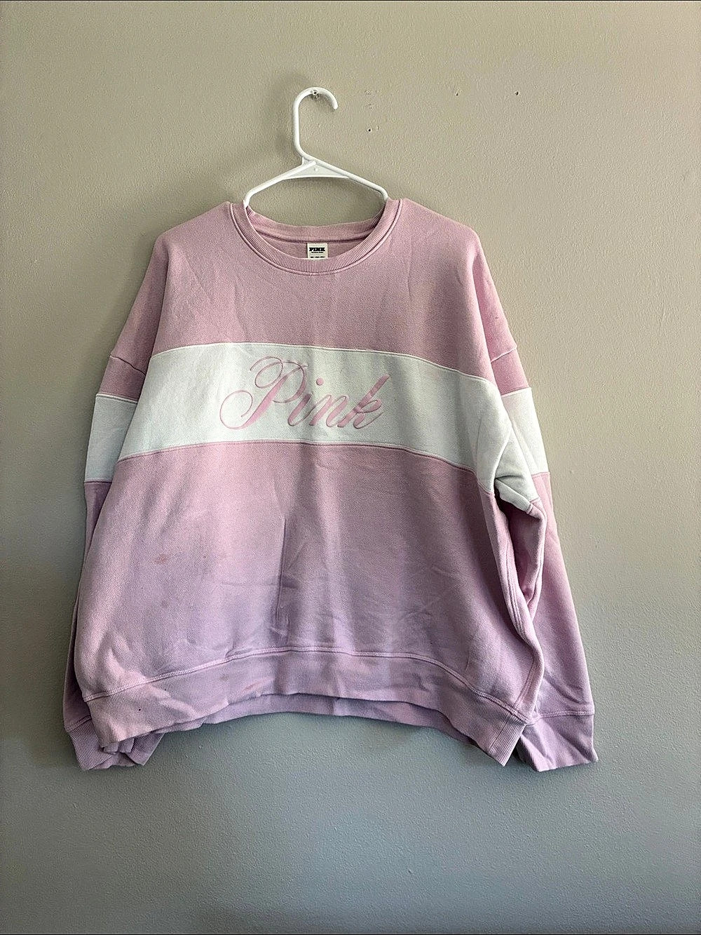 Victoria's Secret PINK Color Block Sweatshirt in Pink & White Size XXL